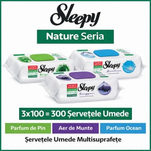 Pachet Trio Șervețele Umede Sleepy Nature Ocean + Pin + Mountain Breeze 3x100 buc - Img 1