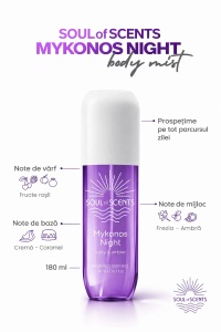 Body Mist Mykonos Night Soul of Scents 180ml – Spray Parfumat Sweet & Gourmand - Img 1