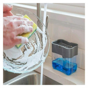 Set Dozator/Dispenser Detergent Lichid de Vase 2 in 1, Burete si Suport Inclus, Rezervor 380ml - Img 3