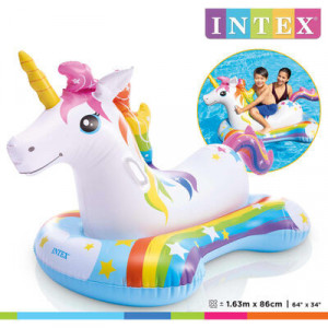 Saltea gonflabila in forma de Unicorn pentru copii, manere de sustinere, PVC de 0,3 mm, 163 x 86 cm - Img 3