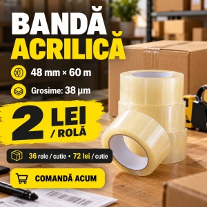 Bandă adezivă acrilică transparentă, 48 mm × 60 m, 38 microni – BAX/Cutie de 36 role - Img 2