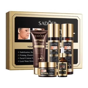 SADOER Retinol – Set Cadou Anti-Îmbătrânire cu 5 Produse (Curățare + Toner + Loțiune + Ser + Cremă)