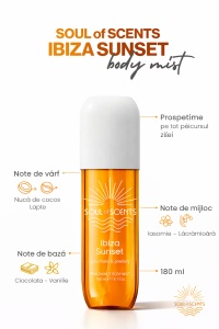 Body Mist Ibiza Sunset Soul of Scents 180ml – Spray Parfumat Gourmand & Powdery - Img 1