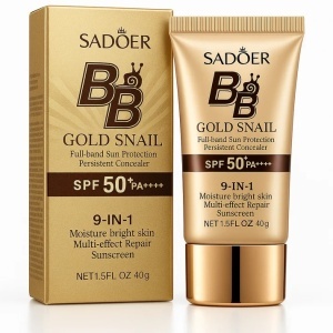 SADOER BB Cream Gold Snail SPF50+ PA++++ – Cremă BB Multifuncțională 9 în 1, 40 g