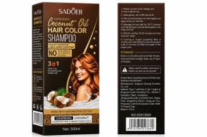 SADOER Coconut Oil Hair Color Shampoo 3 în 1 – Șampon Colorant Maro cu Ulei de Cocos, 500 ml