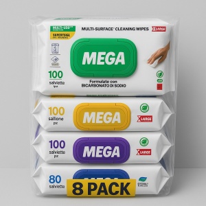 Set 8 cadou Servetele umede multisuprafete cu Bicarbonat si otet, MEGA