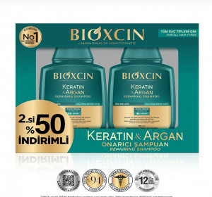 Set de 2 Sampon reparator cu Keratina si Argan 300 ml - Img 2