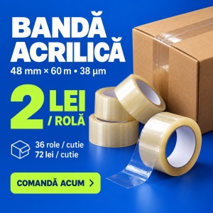 Bandă adezivă acrilică transparentă, 48 mm × 60 m, 38 microni – BAX/Cutie de 36 role - Img 3