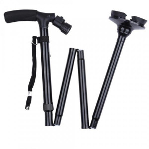 Baston telescopic de sprijin pliabil cu lanterna si pivoti stabilizatori Trusty Cane,negru - Img 2