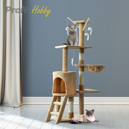 Котешко дърво (катерушка) Pawhut с хралупа, хамак, стълба и 4 играчки