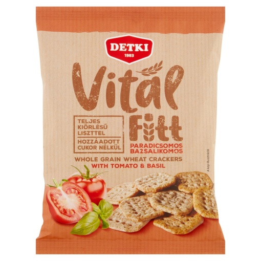 Crackers integrali cu rosii si busuioc, fara zahar adaugat Vital-Fitt Detki 100g