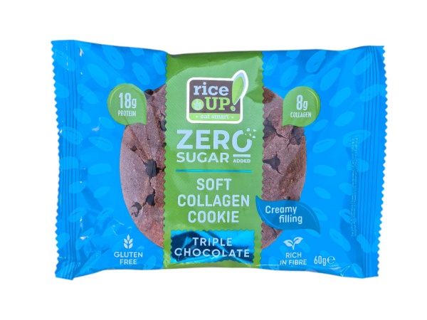 Biscuit cu proteine, cu colagen, fără zahăr, fără gluten – Triple Chocolate 60g Rice up