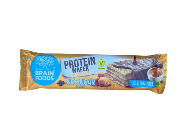 Brain Foods – Napolitană proteică caramel – fără zahăr adăugat – fără gluten – vegană 40g