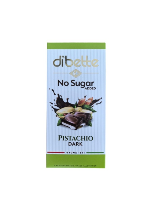 Ciocolata amaruie 64% cu crema cu gust de fistic, fara zahar Dibette 80g