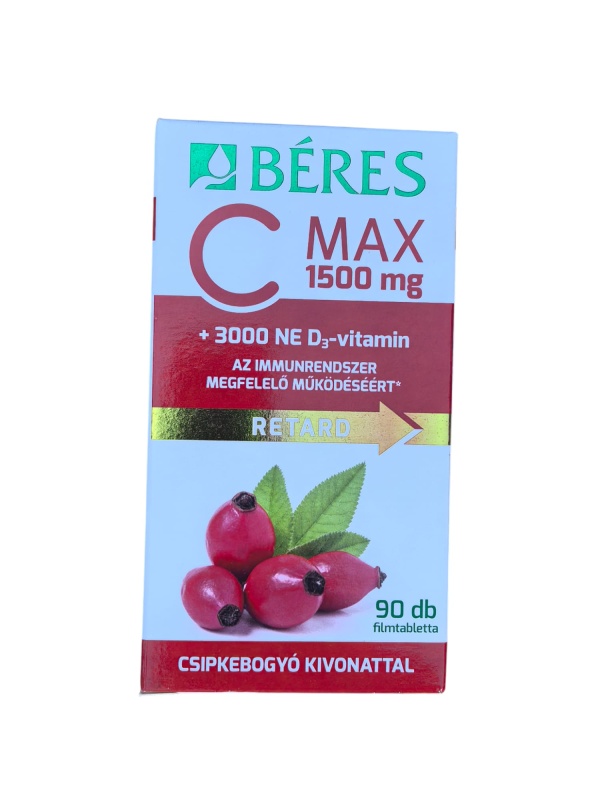 Béres C Max 1500 mg + Vitamina D3 3000 UI cu extract de măceșe – 90 comprimate filmate