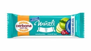 Baton musli Cerbona Fitt cu mere si visine, fara zahar adaugat – 20 g