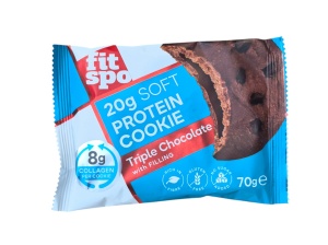 Biscuiți Proteici FITSPO - Cookie Proteic Fără Zahăr Adăugat, cu Triplu Ciocolată și Colagen (70g)