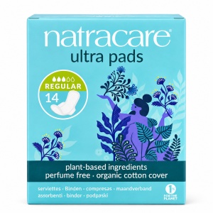 Natracare Ultra Pads Regular – Absorbante igienice cu aripioare, cu înveliș din bumbac organic, 14 buc.