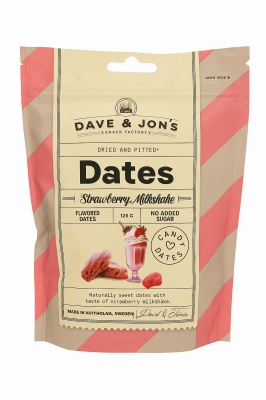 Curmale fără sâmburi cu aromă de shake de căpșuni, fără zahăr adăugat – 125g DAVE&JON'S