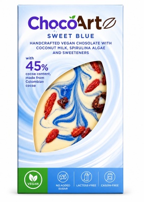 ChocoArt Sweet Blue – Ciocolata vegana artizanala cu cocos si spirulina , fara zahar 60g