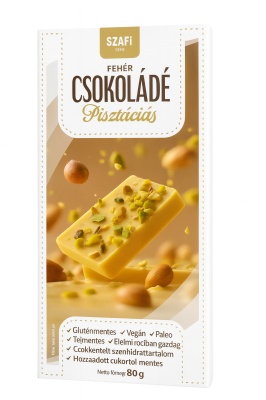 Ciocolată albă cu lapte de cocos și fistic – Szafi Life 80g