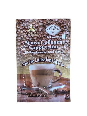 Cappuccino instant cu Collagen si Hyaluron- fara zahar, fara gluten, fara lactoza -100%arabica/ 15 pliculete-15g Ayura