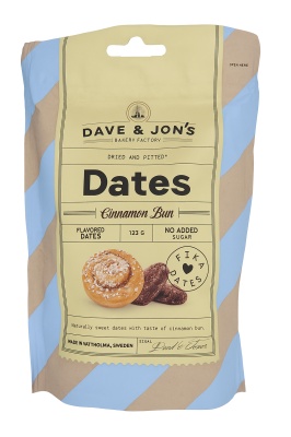 Curmale fără sâmburi cu aromă de rulou cu scorțișoară — fără zahăr adăugat — 125g DAVE&JON'S