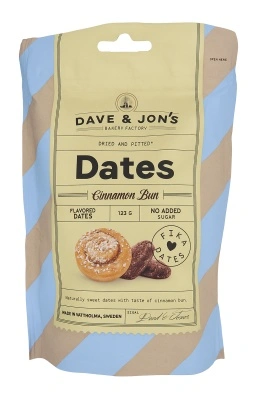 Curmale fără sâmburi cu aromă de rulou cu scorțișoară — fără zahăr adăugat — 125g DAVE&JON'S