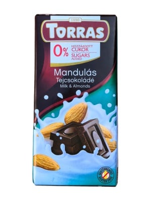 Ciocolată cu lapte și migdale TORRAS – fără zahăr adăugat, 75g