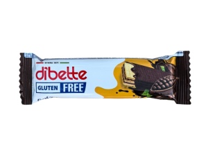 Napolitane umplute cu crema de cacao invelite in glazura de cacao cu fructoza, fara gluten Dibette-.26g