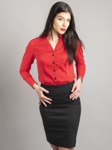 Ženska košulja slim fit crvena sa crnim detaljima - Img 2