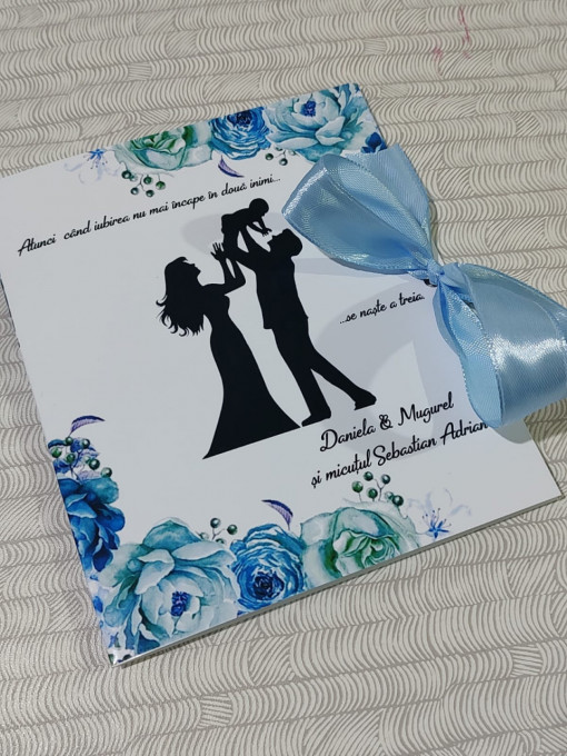 Invitatie nunta si botez bleu