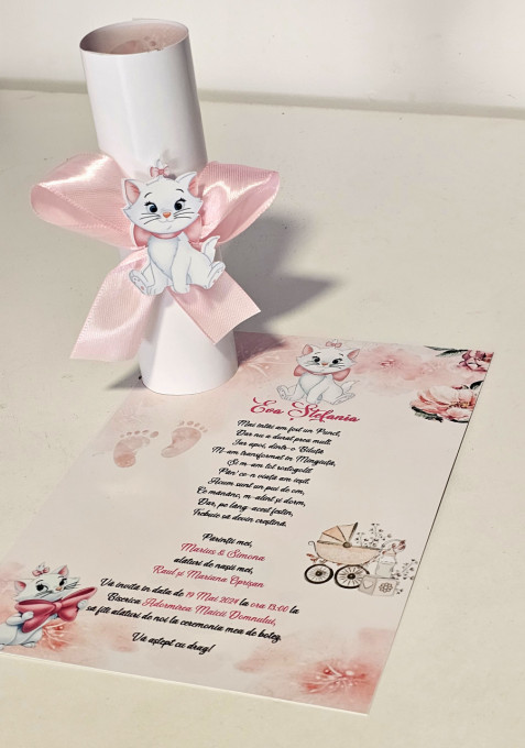 Invitatie botez rulata Pisica Maria