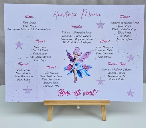 Opis - așezare invitați la mese tematica Tinkerbell