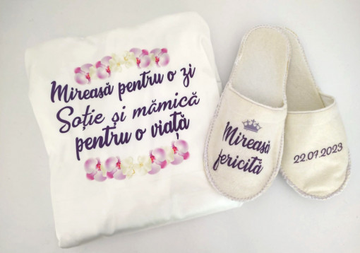 Halat satin și papuci Orchid