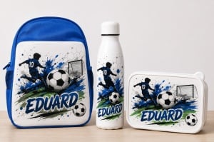 Set școlar personalizat Fotbal – Ghiozdan + Sticlă + Caserolă