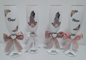 Pahare nunta personalizate cu design floral rose