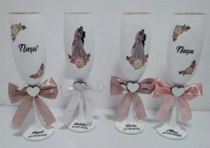 Pahare nunta personalizate cu design floral rose