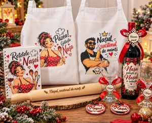 Set cadou personalizat pentru Nași – Nașa gătește, Nașul iubește
