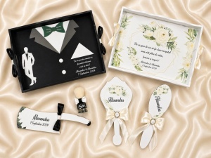 Set gatit mire si mireasa Champagne Flowers
