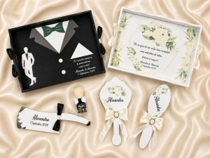Set gatit mire si mireasa Champagne Flowers