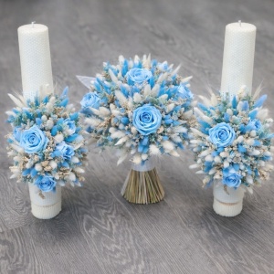 Set lumanari si buchet nunta flori criogenate și uscate