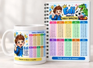 Set educativ personalizat – Cană și agendă A4 cu tabla înmulțirii