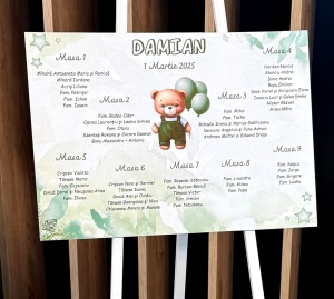 Opis - așezare invitați la mese tematica Ursuletul cu baloane