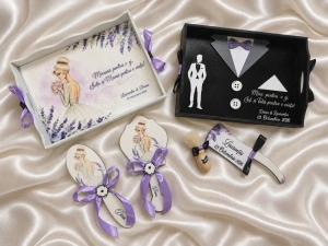 Set pentru gătitul mirilor pentru nuntă design floral lavanda