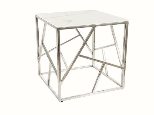 MASUTA DE CAFEA ESCADA B II, 55 CM, EFECT DE MARMURA ALBA/CROM, BLAT DIN STICLA SECURIZATA SI CADRU DIN METAL, STIL MODERN