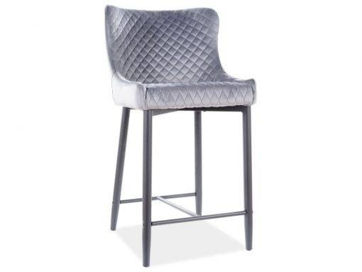 SCAUN DE BAR COLIN B H-2, GRI BLUVEL 14/NEGRU MAT, TAPITERIE DIN CATIFEA SI PICIOARE DIN METAL, STIL MODERN