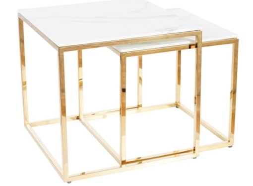 SET 2 MASUTE DE CAFEA GLORIA, 40/45 CM, EFECT DE MARMURA ALBA/AURIU, BLAT DIN STICLA SECURIZATA SI CADRU DIN METAL, STIL MODERN