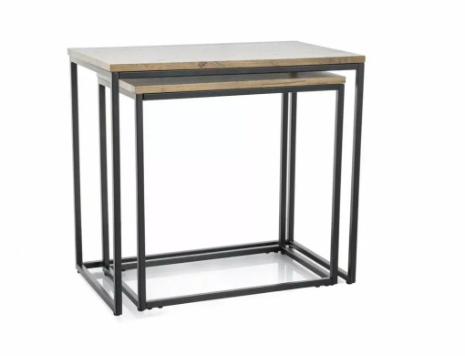 SET 2 MASUTE DE CAFEA DOBLO, 50/60 CM, STEJAR ARTISAN/NEGRU, BLAT DIN MDF, FURNIR NATURAL SI CADRU DIN METAL, STIL MODERN