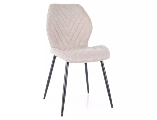 SCAUN DINING MIKE, BEJ 27/NEGRU MAT, TAPITERIE DIN STOFA SI PICIOARE DIN METAL, STIL MODERN